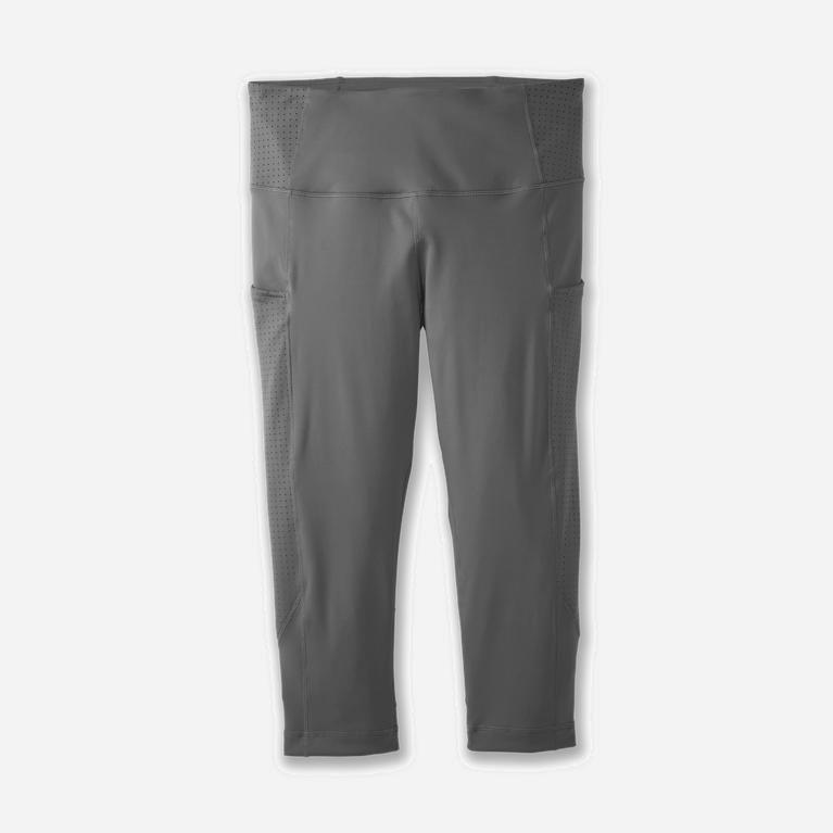 Brooks Method 1/2 Crop Israel - Women's Running Leggings - Steel/grey (32691-QGZJ)